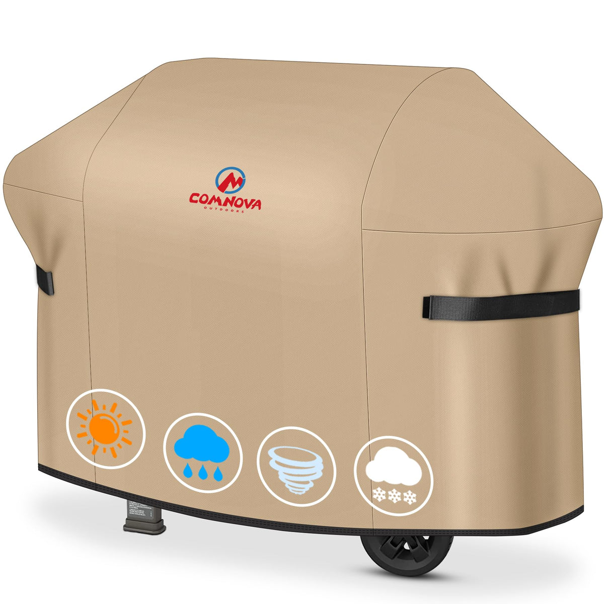 Comnova 48 Inch Grill Cover front view protects Weber Spirit II 200 from rain