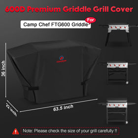 Comnova 600D grill cover waterproof material protects Camp Chef from moisture.