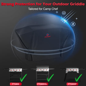 Comnova griddle cover easy-on easy-off design simplifies seasonal grilling.