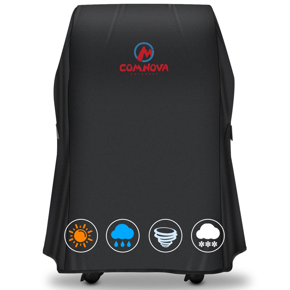 Comnova grill cover on Weber Spirit 210 front view protects from rain and sun