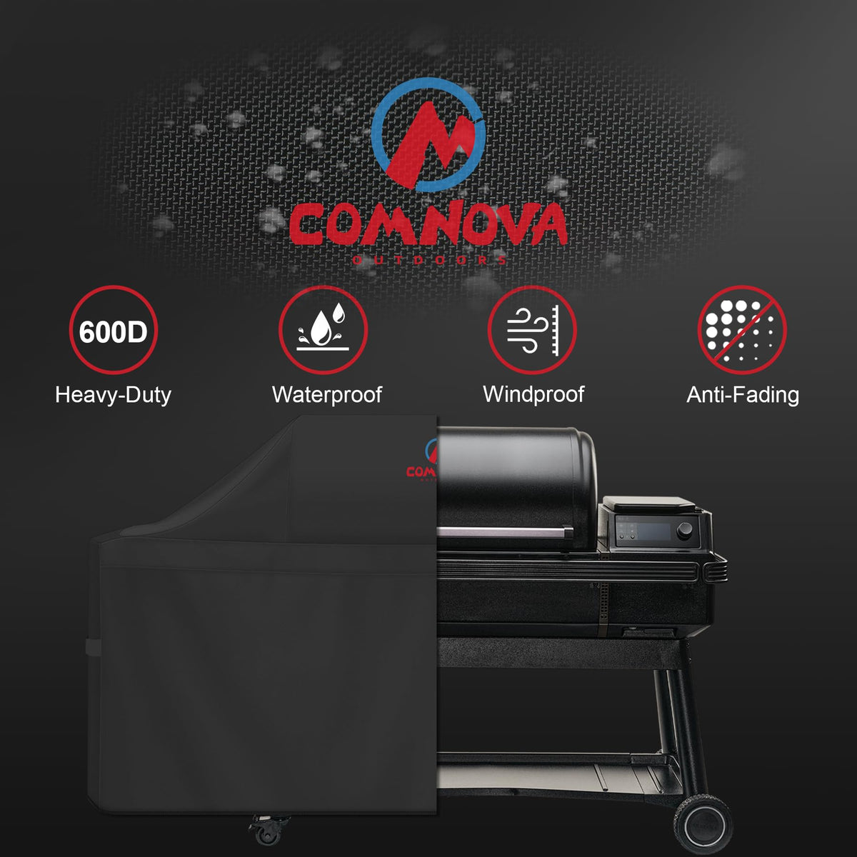 Comnova adjustable Velcro bands securing the grill cover