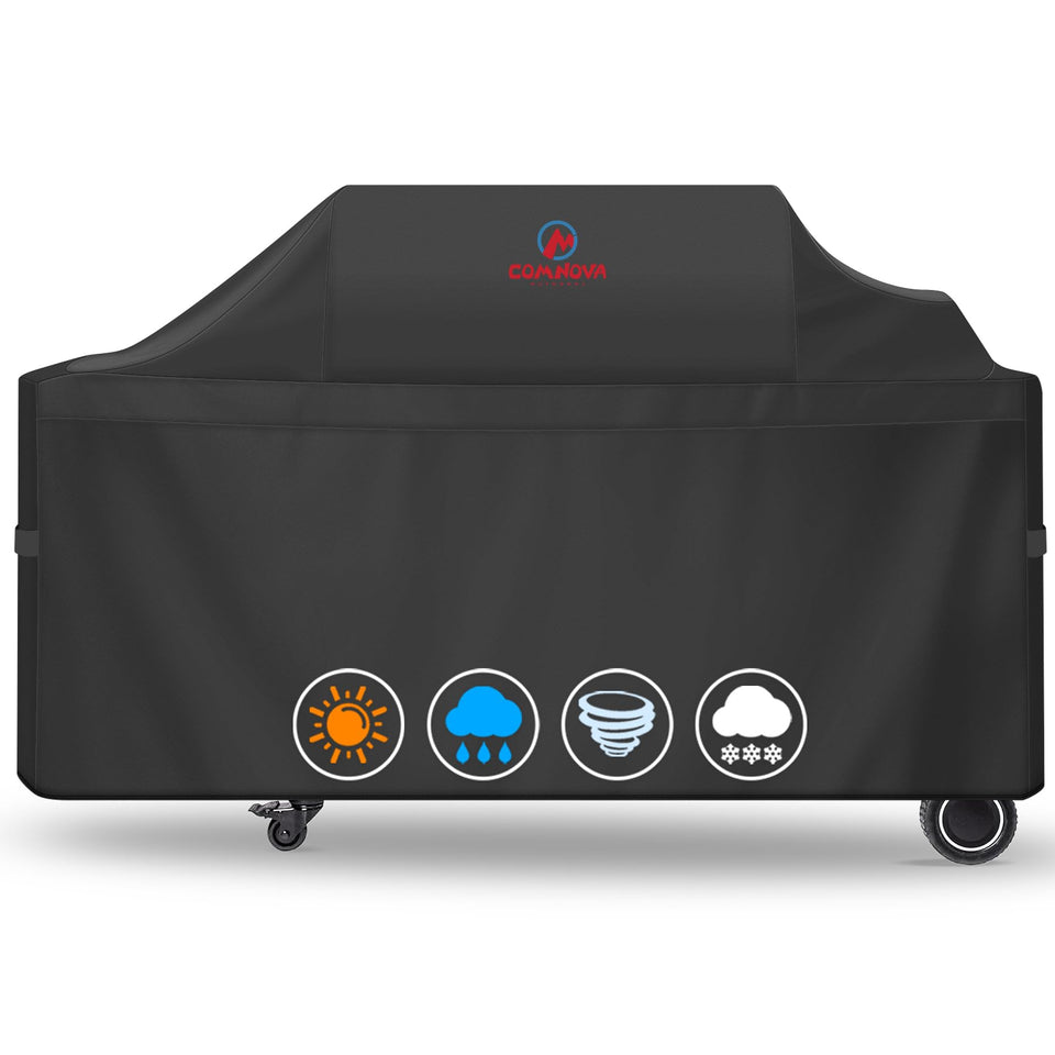 Comnova grill cover on Traeger Ironwood XL protecting from weather and dust