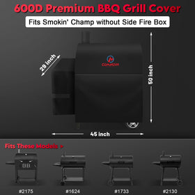 Comnova Outdoors 600D Oxford fabric shields the grill with a durable waterproof coating.