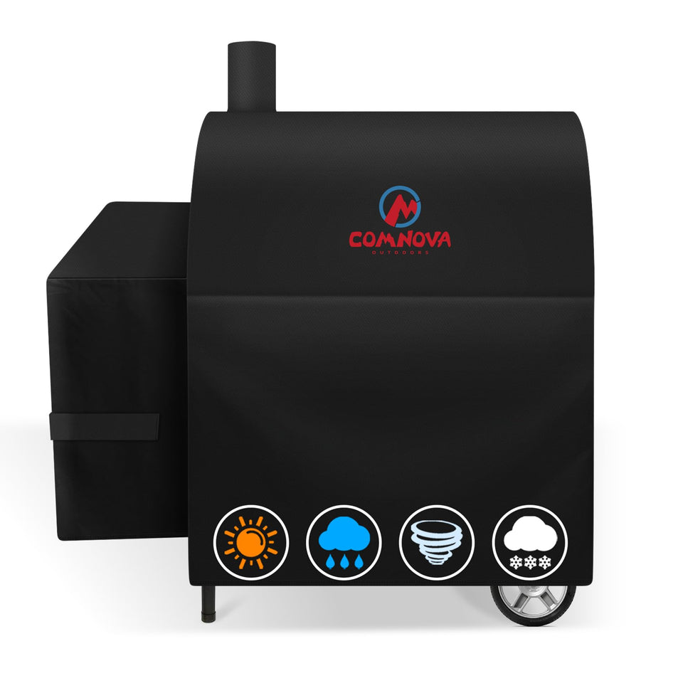 Comnova Outdoors grill cover fits Smokin' Champ snugly against rain and dust.