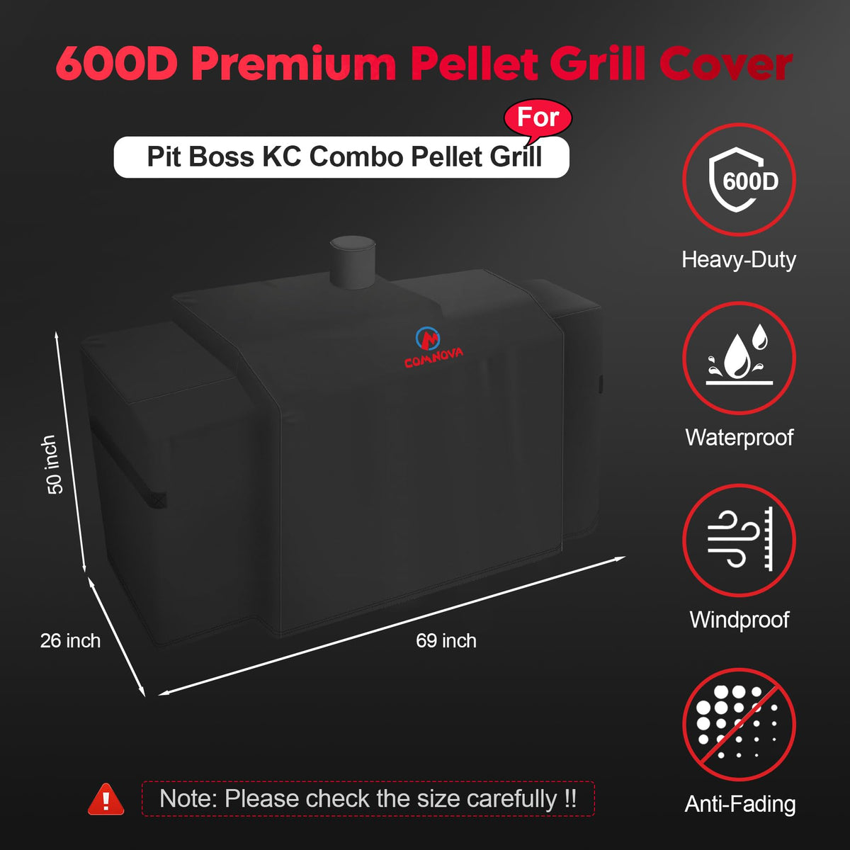 Comnova Outdoors pellet smoker cover waterproof protects grill during heavy rain.