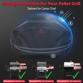 Comnova easy-on/off pellet grill cover for quick setup between cooks.
