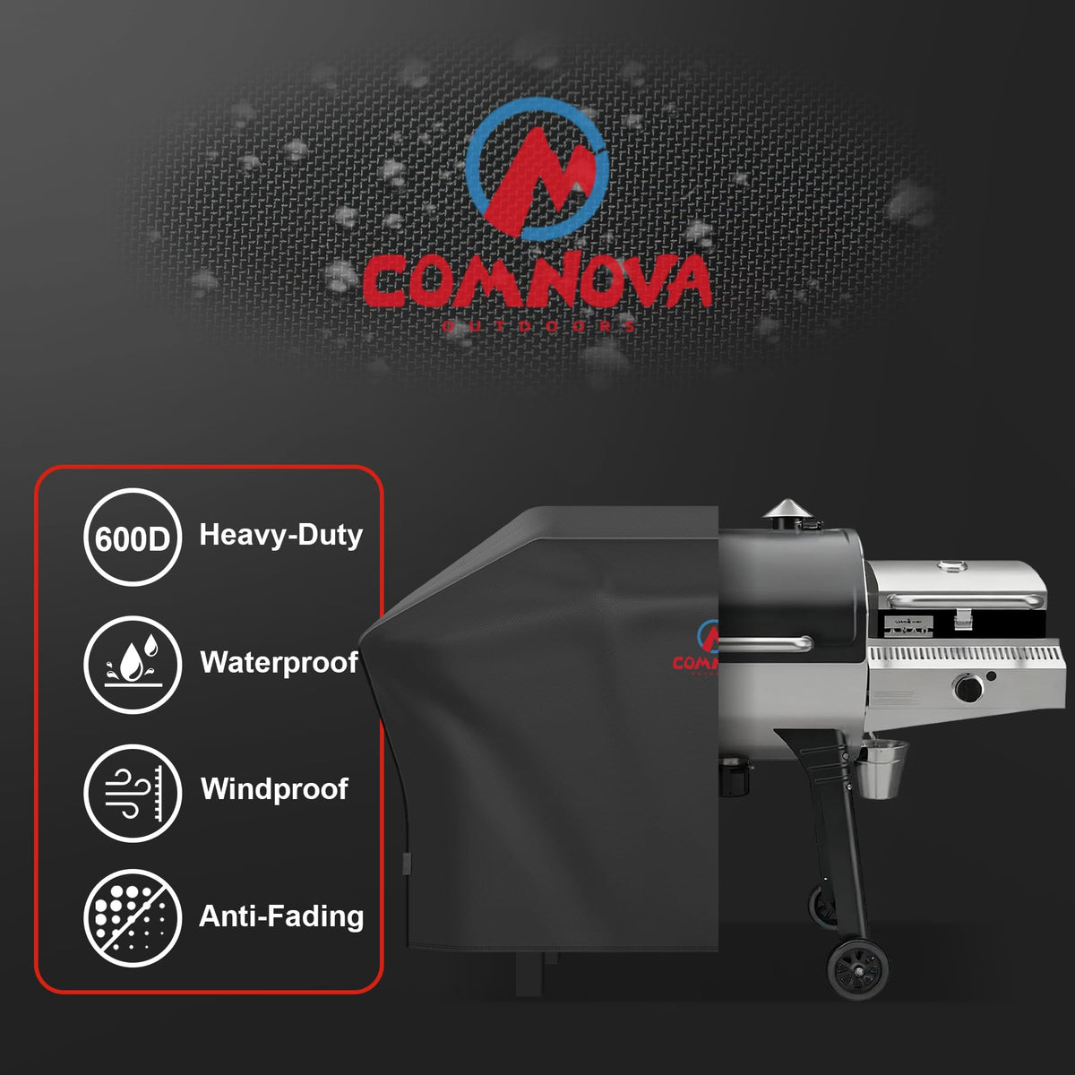 Comnova Sidekick Velcro-adjustment cover secures grill cover on Sidekick-equipped models.