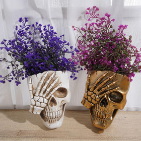 COMODID skull planter with succulents demonstrates easy indoor/outdoor setup.