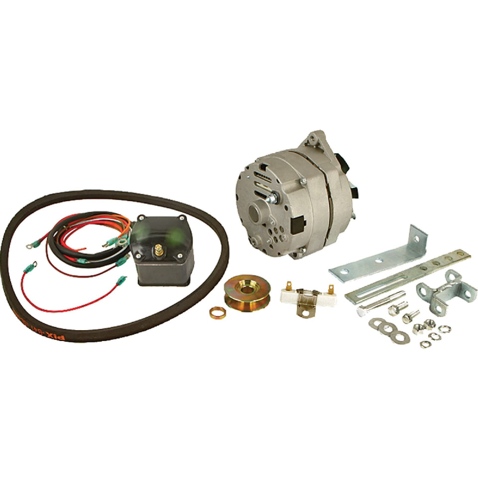 Complete Tractor front view of the alternator conversion kit enabling 12V charging