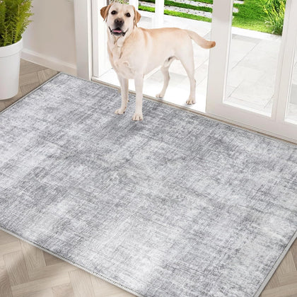 COMSLE door mat with absorbent faux wool topper traps mud at the entrance