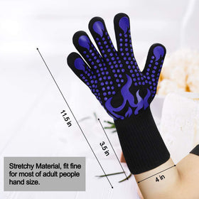 Comsmart gloves with extended cuffs protect forearms during grilling.