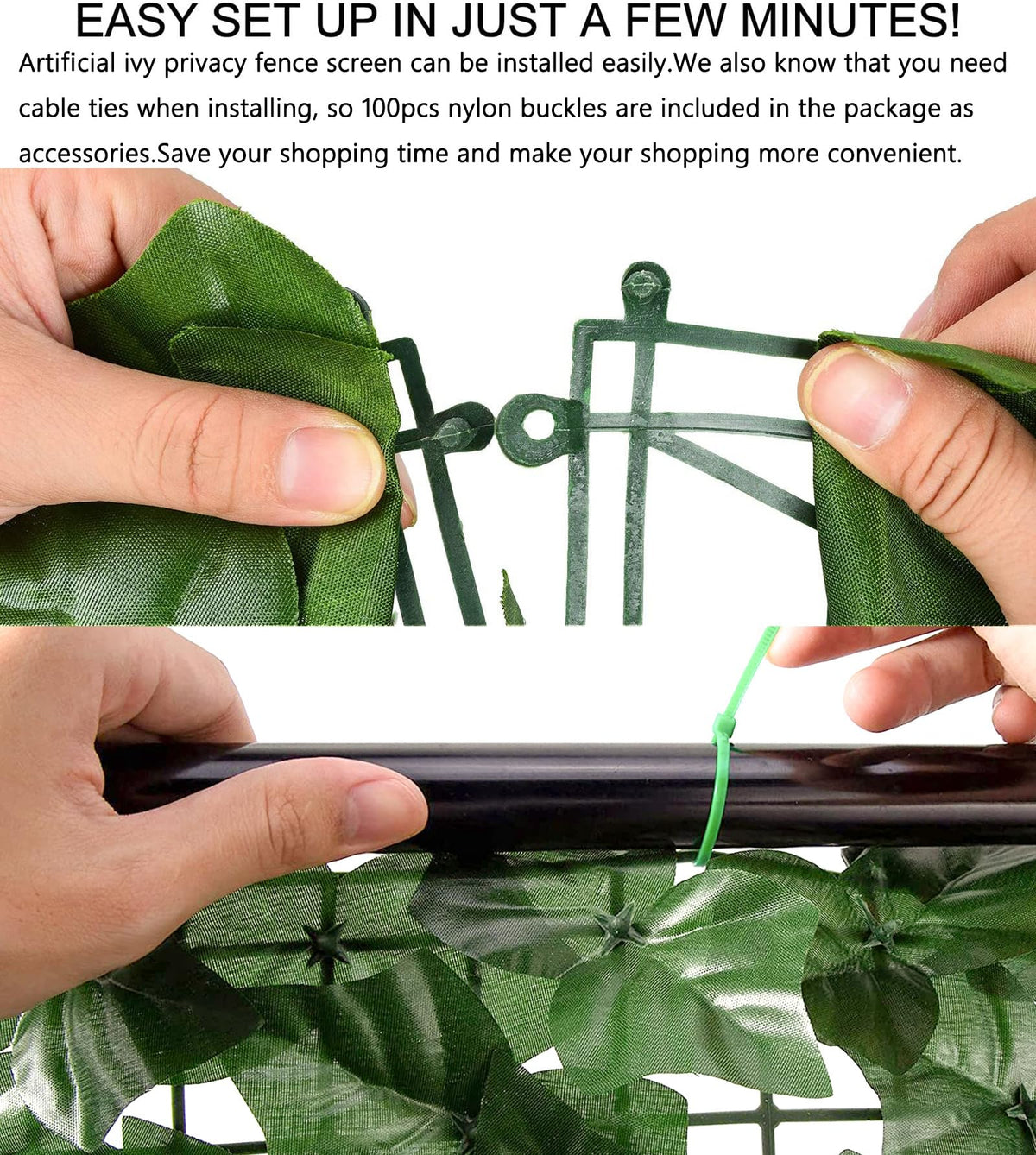 Comtelek 24-panel ivy screen interlocking system for easy shaping.