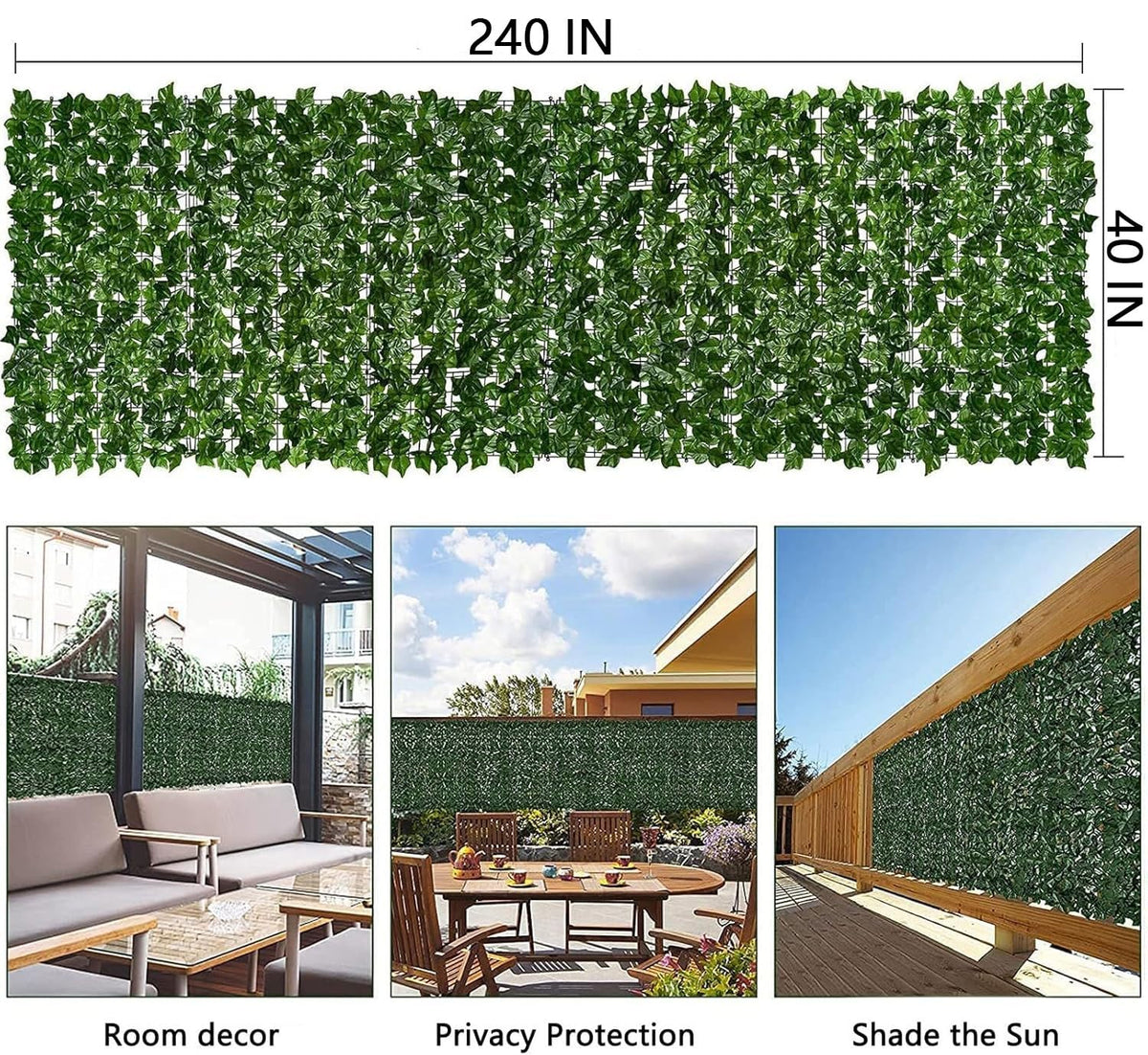 Comtelek artificial ivy leaves close-up showing realistic texture and fade-resistant detail.