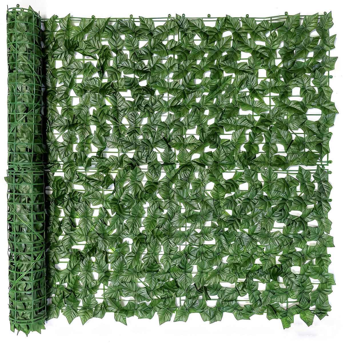 Comtelek privacy fence screen with artificial ivy for full-length balcony privacy.
