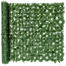 Comtelek privacy fence screen with artificial ivy for full-length balcony privacy.