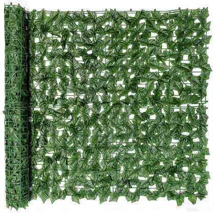 Comtelek privacy fence screen with artificial ivy for full-length balcony privacy.