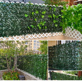 Comtelek evergreen ivy panels creating a lush green backdrop year-round.