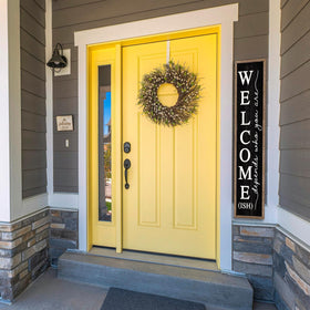 comurdyo Welcome-ish Sign closeup-wood-grain reveals natural texture.