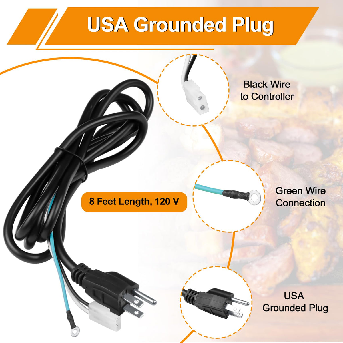 COMVIEE 8ft power cord for flexible grill placement