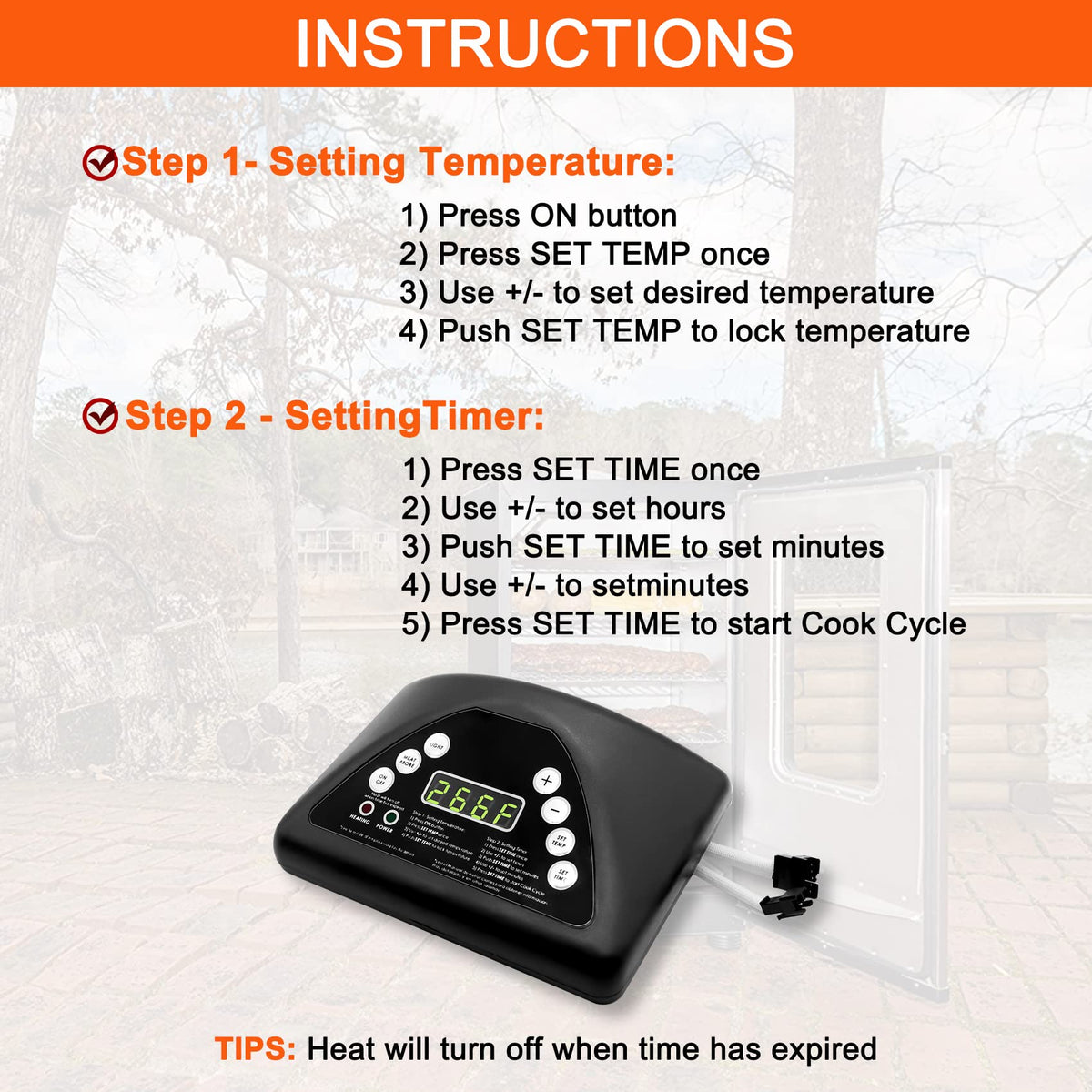 COMVIEE digital thermostat interface highlighting simple temp control and meat probe use