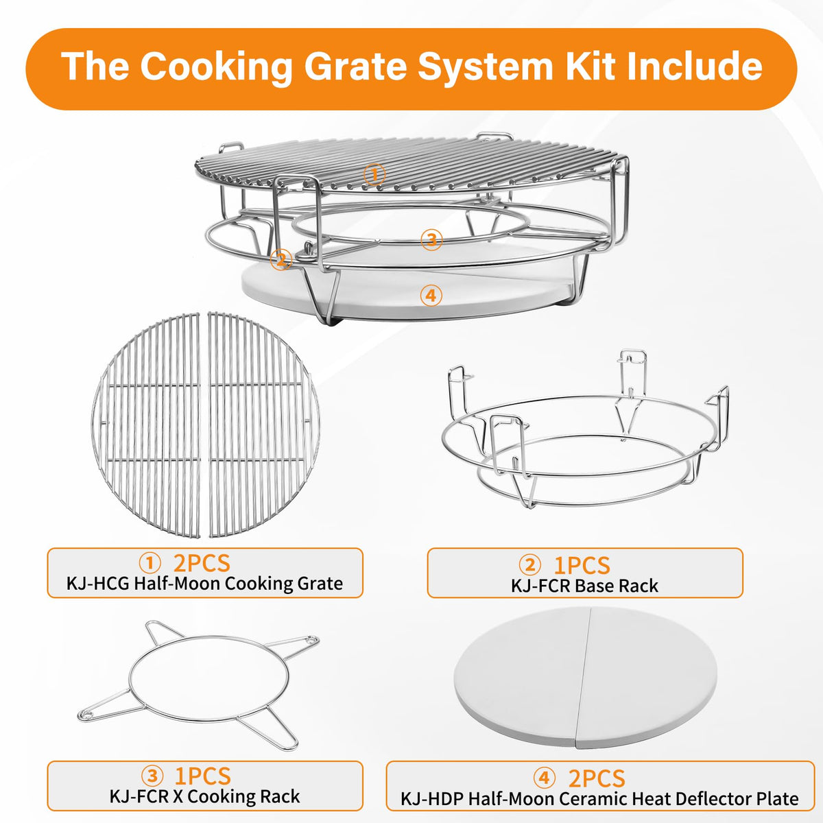 COMVIEE KJ-HCG half-moon grate for even direct grilling.