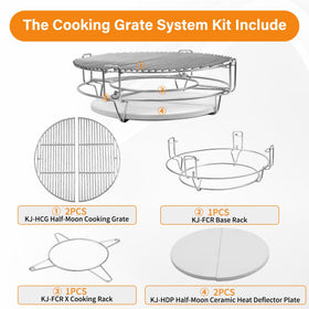 COMVIEE KJ-HCG half-moon grate for even direct grilling.