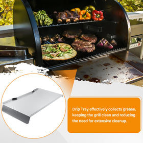 COMVIEE easy-install drip tray shown with tool-free placement under the grate.