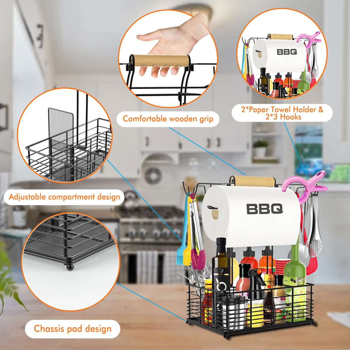 Concons Grill Caddy large capacity stores condiments and tools neatly.