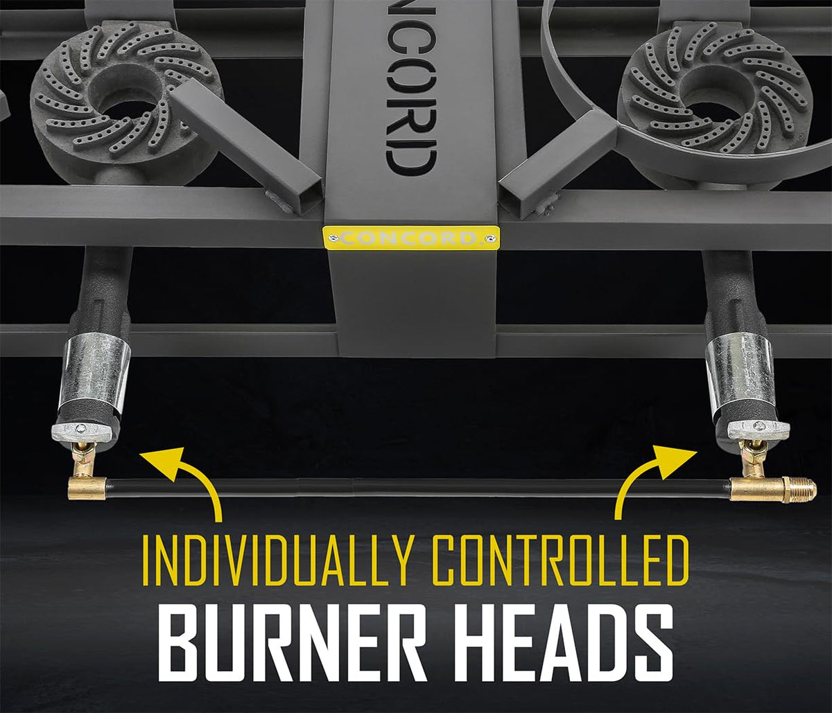 Concord Block Burner Max control knobs positioned near the tank for safer adjustment.