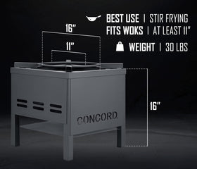 Concord cast-iron burner head delivering durable, even flame.