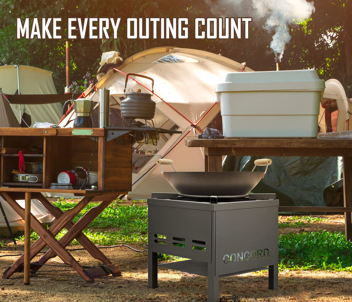 Concord heat-resistant gloves included for safe high-heat cooking.