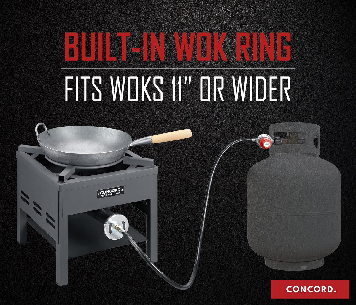 Concord wok Hei-friendly setup enabling 360-degree stir-fry control.