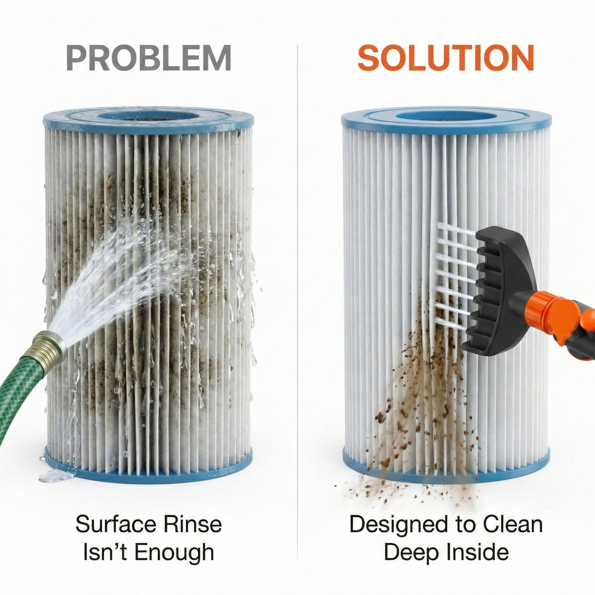 Deep-pleat spa filters stay clear with Concy cleaner