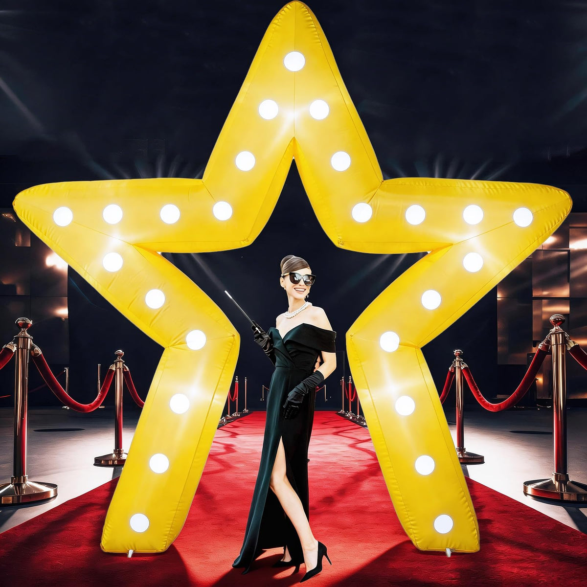 Conderyang 10ft star inflatable arch with LED lighting for outdoor events.