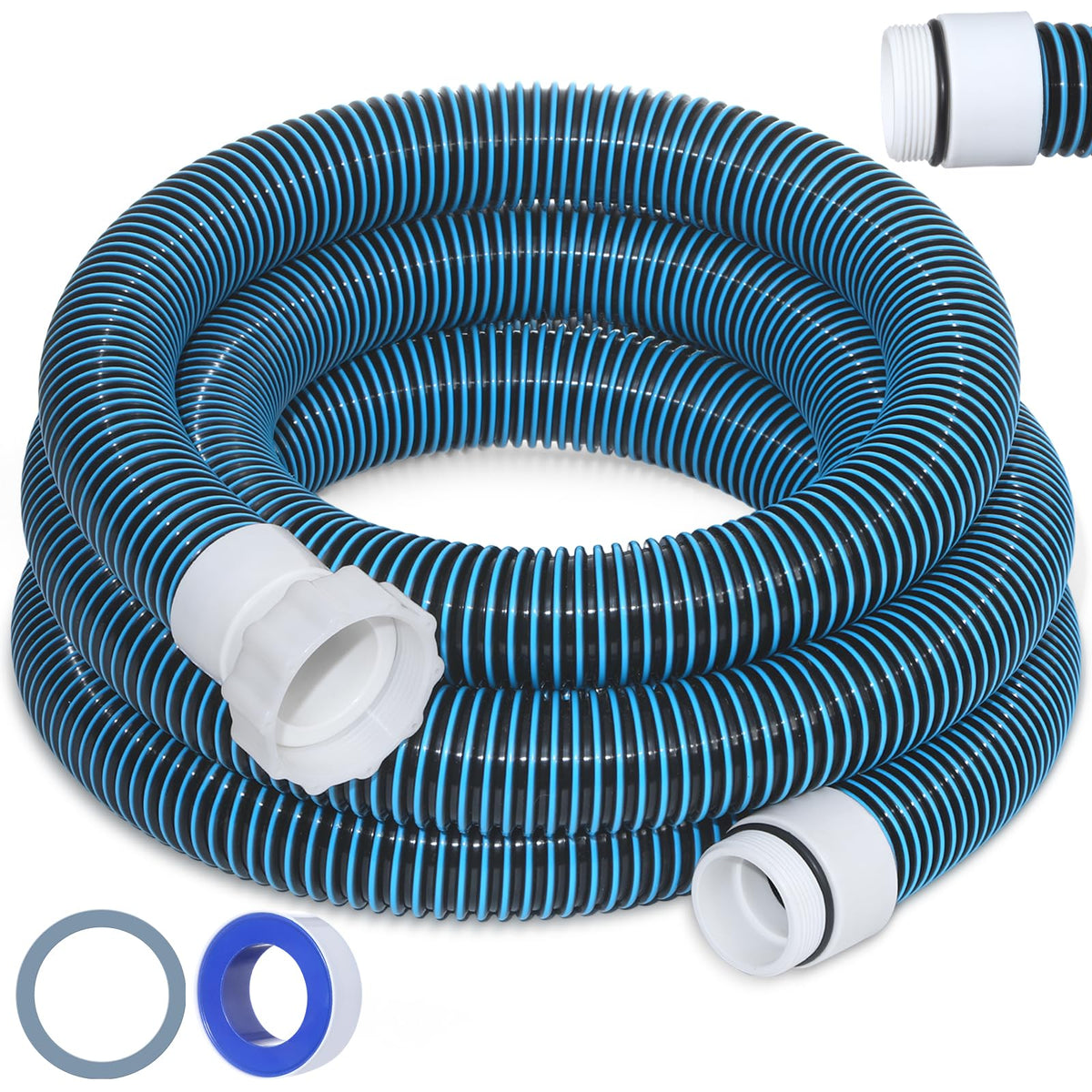 Conderyang 15ft pool hose with external threads for easy above-ground connections.