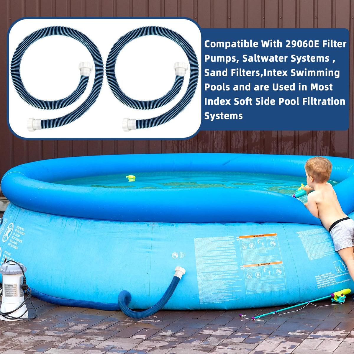 Conderyang hose suited for above-ground pools, hot tubs, and garden projects.