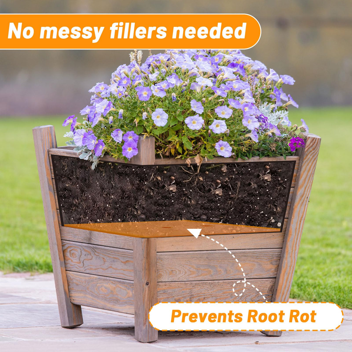 Built-in liner helps balance moisture for robust roots.
