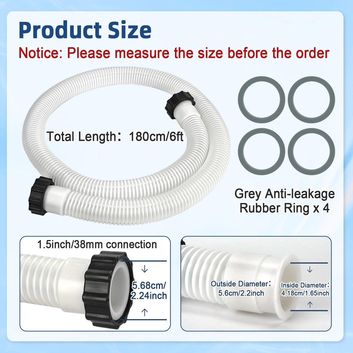 Conderyang EVA pool hose 6 ft length ideal for connecting pump to filter