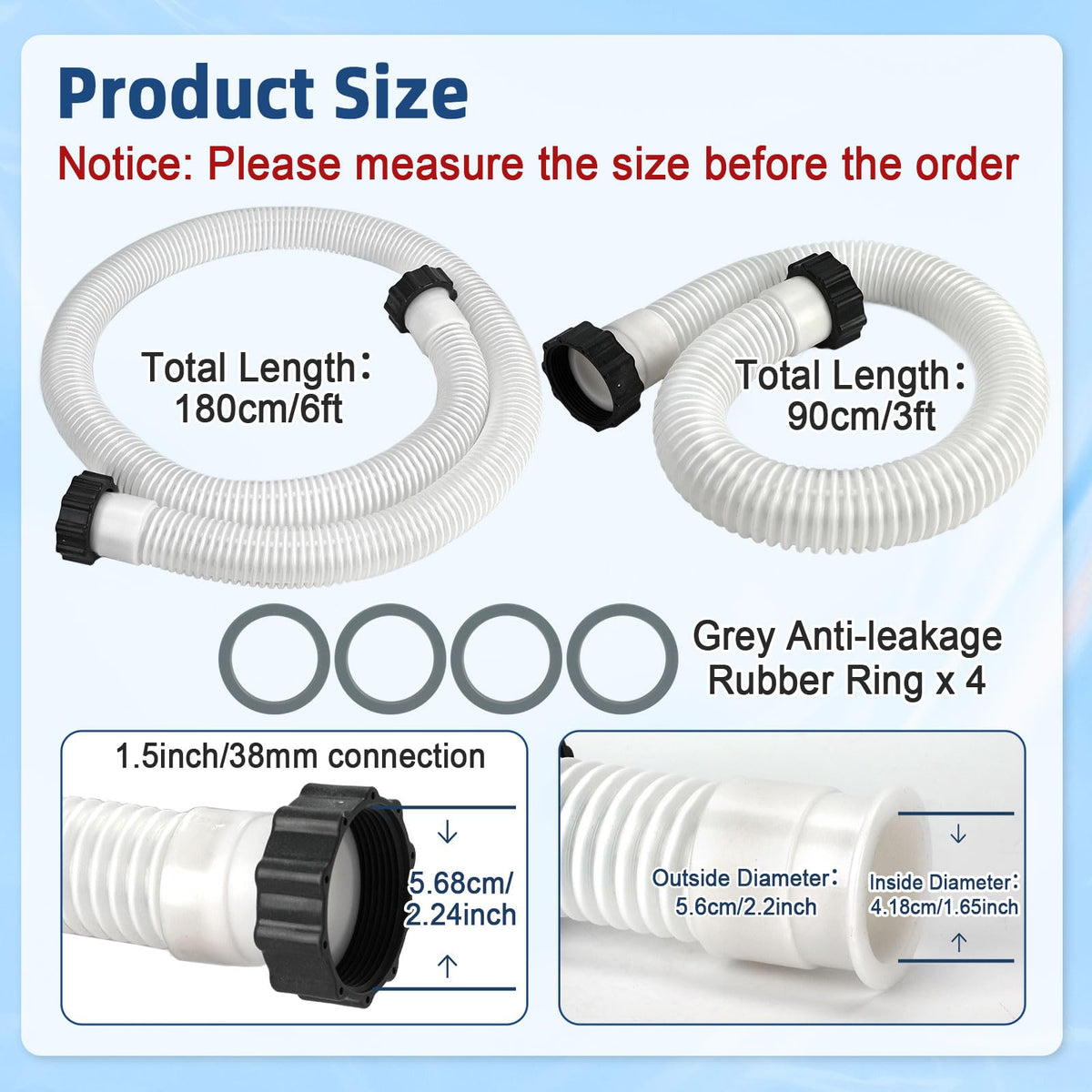 Conderyang pool hose 3ft length, flexible for tight pool setups.