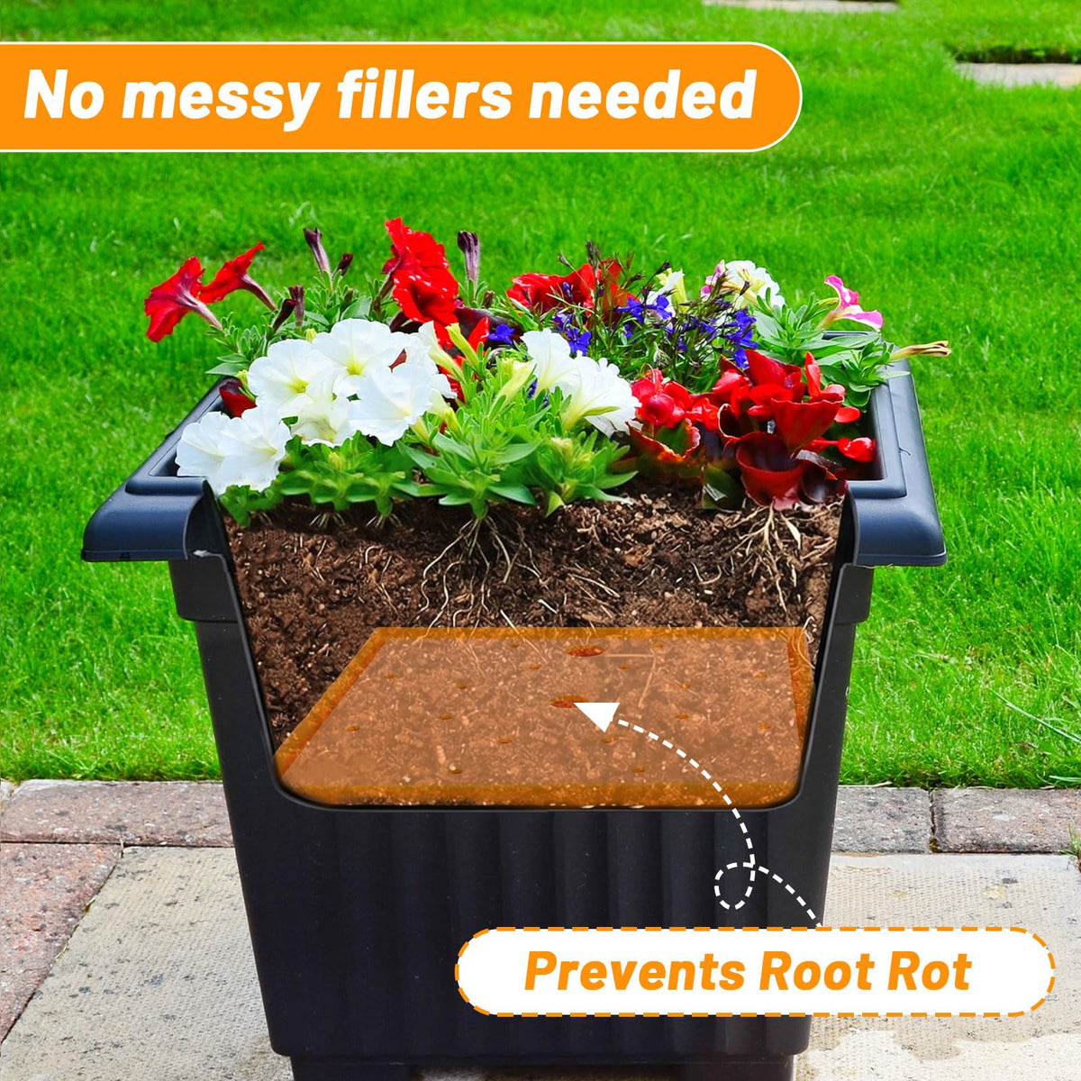 Conderyang square planter insert ensures no gaps between pot and insert for tidy watering.