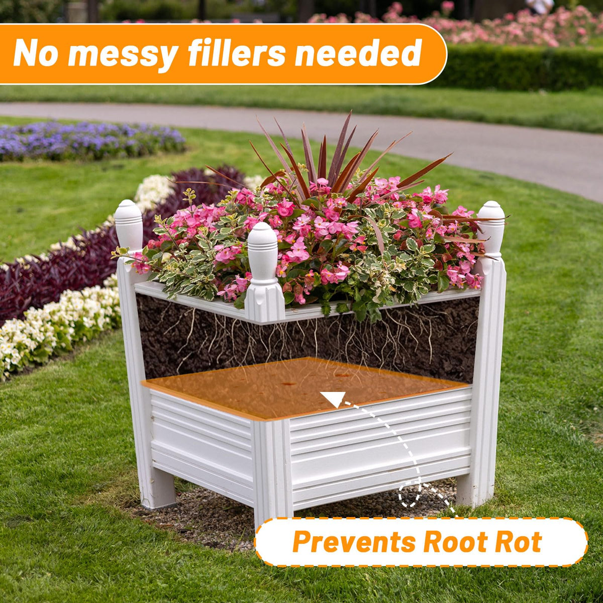 Conderyang square pot insert shown for simple, tool-free installation