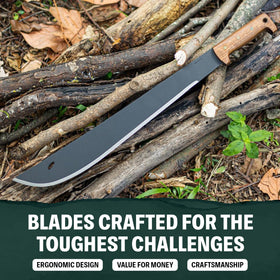 Condor machete with 18-inch blade and full tang for reliable chopping and control.