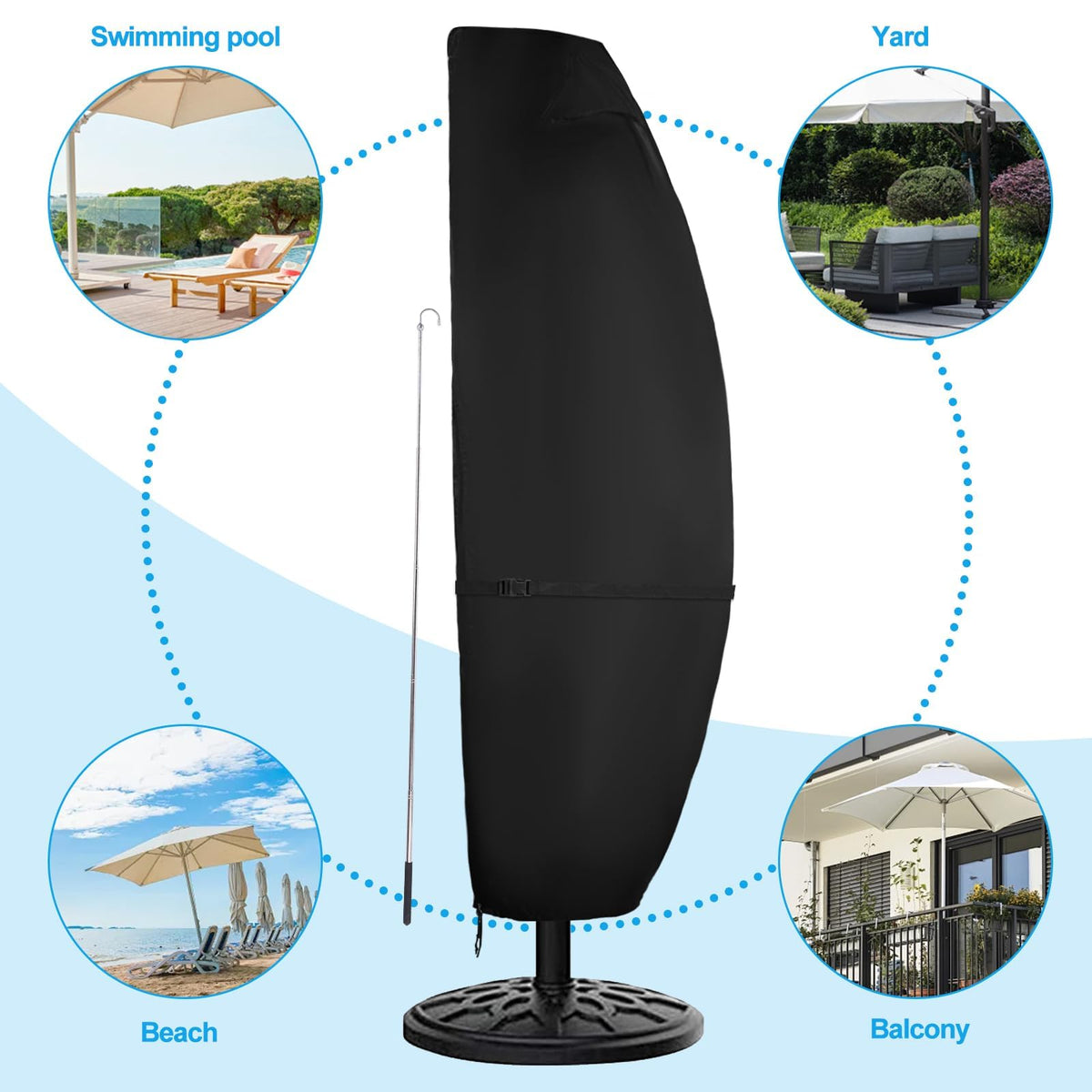 CONFUTURY 15 ft umbrella cover easy-clean-storage supports quick maintenance