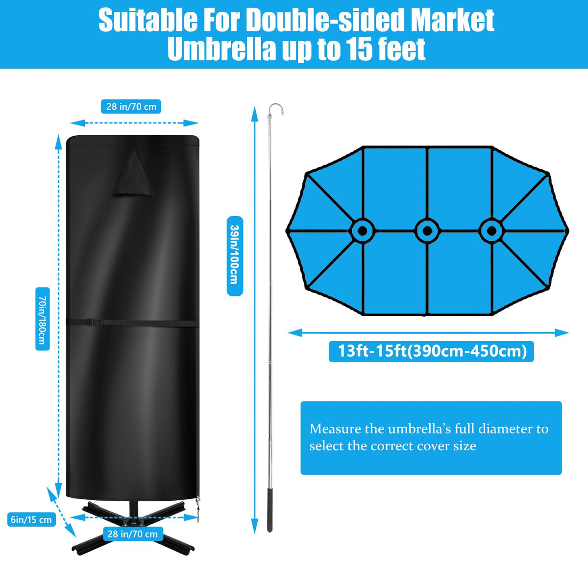 CONFUTURY 15 ft umbrella cover side buckle demonstrates windproof secure fit