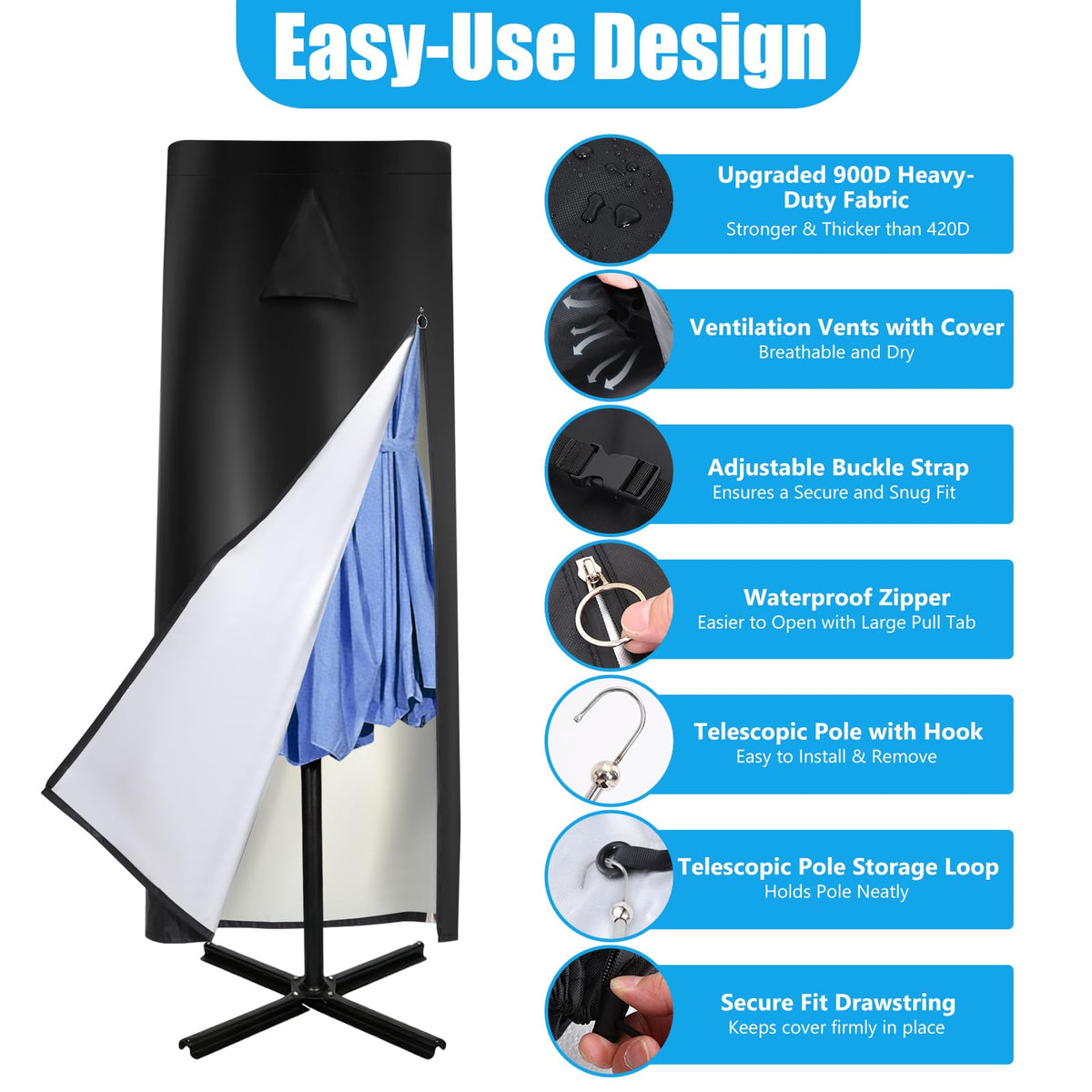 CONFUTURY 15 ft umbrella cover windproof design keeps your parasol stable