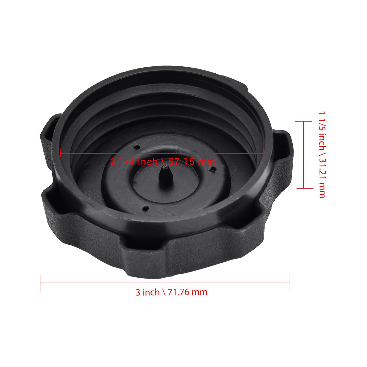 Congparts fuel cap side view showing durable construction and threads.