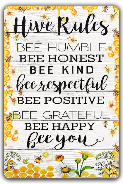 CONHUIDF vintage bumble bee farm hive sign on wall decor with bees and flowers