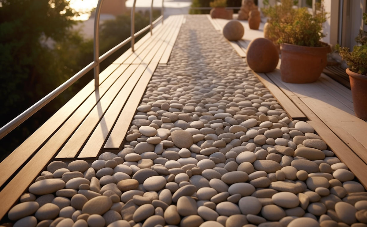 Pathway edging using CONSDAN white rocks for neat, weather-resistant detail