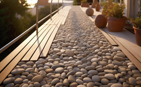 Pathway edging using CONSDAN white rocks for neat, weather-resistant detail