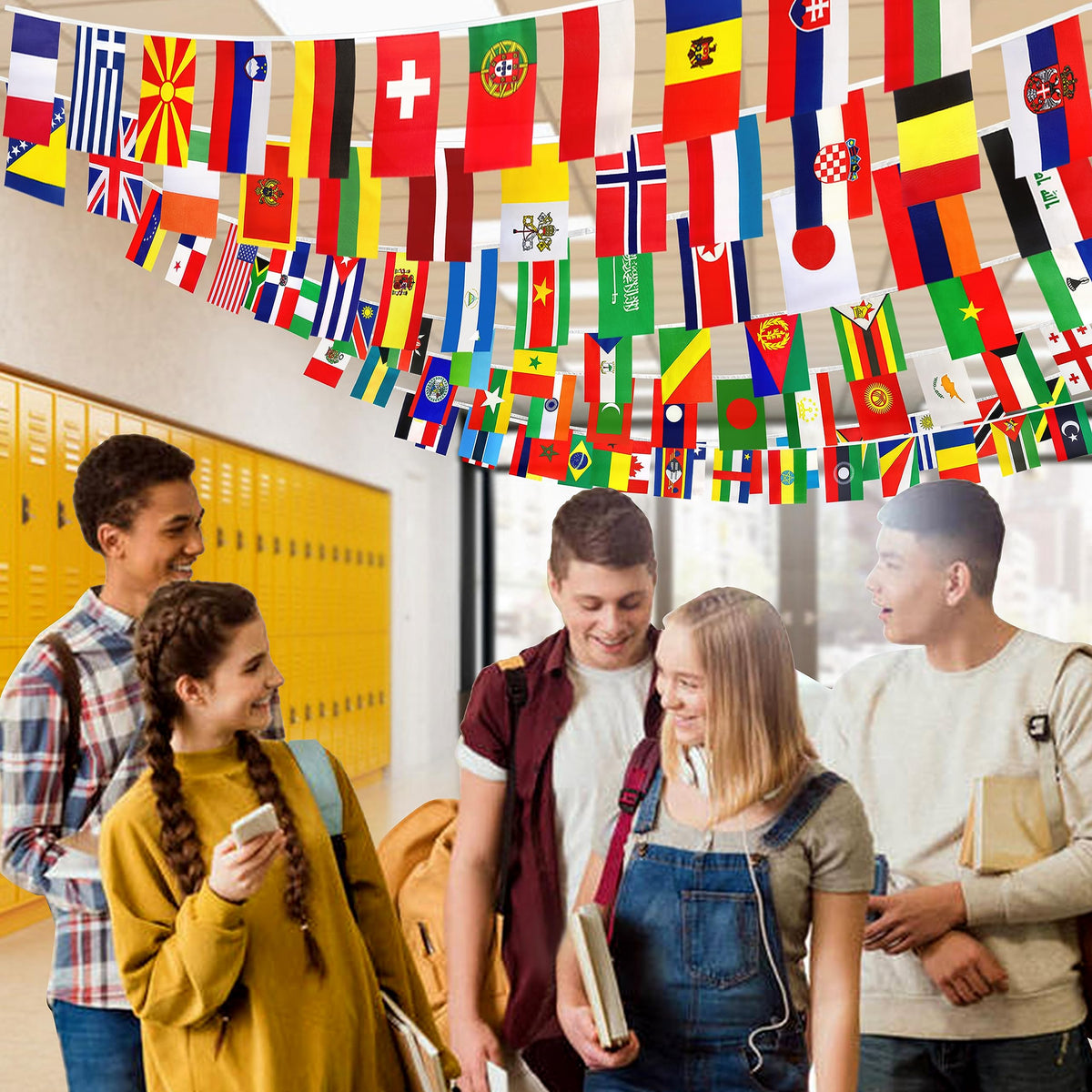Consummate classroom flags decor for classrooms and school events.